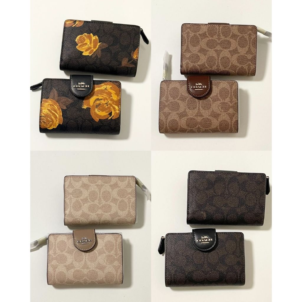 ของพร้อมส่งในไทย  จัดส่งแมส กระเป๋าสตางค์ Medium Corner Zip Wallet In Signature Canvas C1451 / F2355