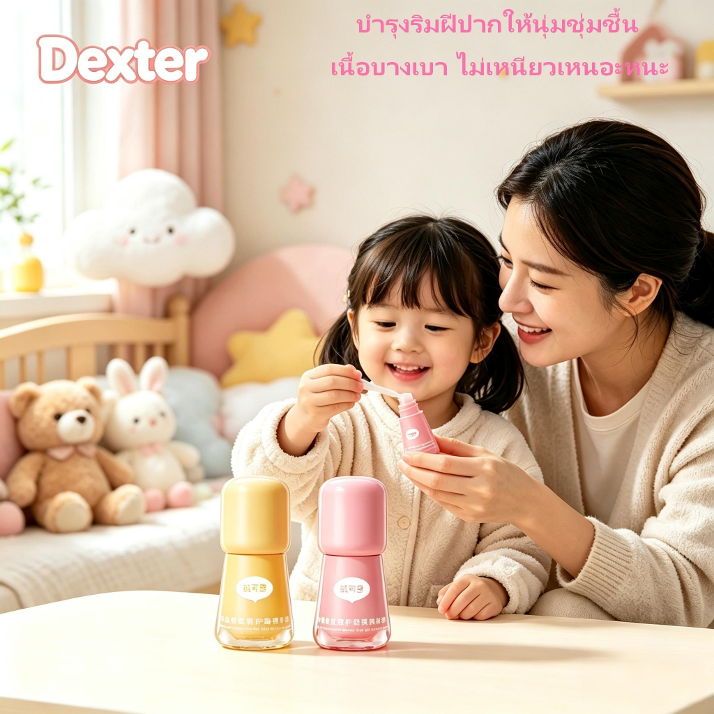 Dexter น้ำมันริมฝีปากเด็ก ลิปบาล์มชุ่มชื้น บำรุงริมฝีปาก สำหรับเด็กผู้ชายและเด็กผู้หญิง มีลิปกลอสสีอ่อน