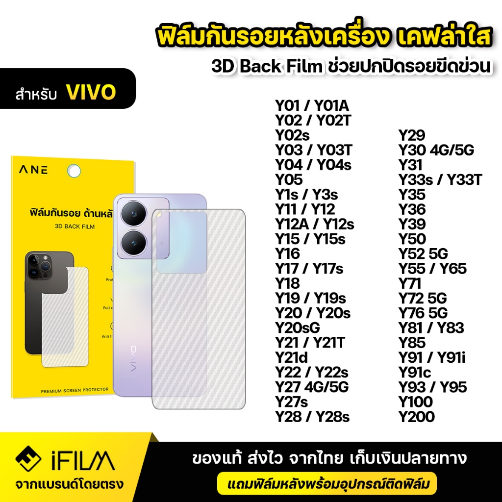 ฟิล์มหลัง กันรอย ฟิล์มเคฟล่า For VIVO Y03 Y04 Y05 Y19 Y21 Y21D Y27 Y27s Y28 Y29 Y39 Y52 Y72 Y76 Y100 Y200 ฟิล์มโทรศัพท์