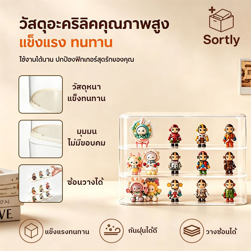 กล่องโชว์โมเดล COD กล่องเก็บ Art Toy แบบใส ซ้อนกันได้ 4 ชั้น มีหลายสีให้เลือก ใส่ตุ๊กตา ใส่ของสะสมได้หมด กล่องเก็บ Labub