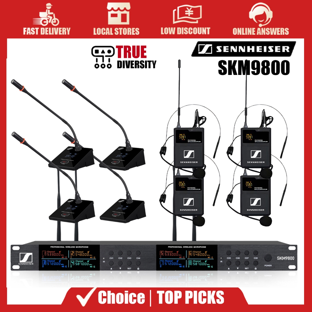 ไมค์ไร้สาย Sennheiser SKM9800 8 ช่อง ผสม 4หนีบปก+4คอยาวประชุม UHF ดิจิตอล เหมาะงานสัมมนาและบรรยาย