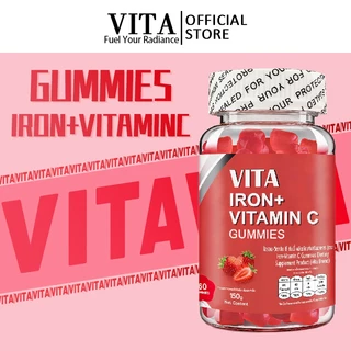 VITA ธาตุเหล็กสําหรับผู้ใหญ่ วิตามินรวมซี วิตามินบํารุงสมอง บํารุงสมองIron VitaminC Gummy Dietary Supplement 60Gummies