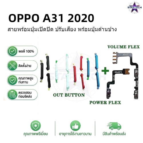 ปุ่มปรับระดับเสียงเปิดปิดไฟ Flex สําหรับ OPPO A31 2020 ปุ่มปุ่มด้านข้างแบบขึ้นลงสายริบบิ้น