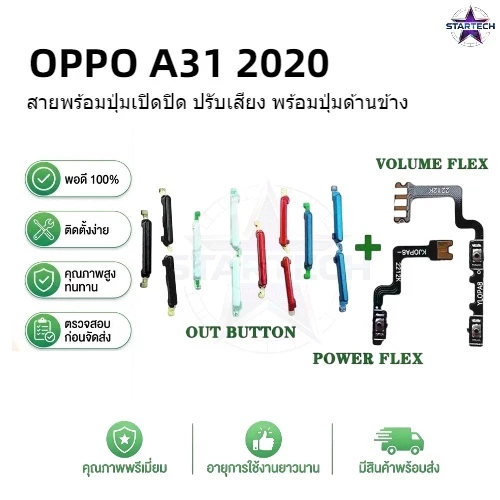 ปุ่มปรับระดับเสียงเปิดปิดไฟ Flex สําหรับ OPPO A31 2020 ปุ่มปุ่มด้านข้างแบบขึ้นลงสายริบบิ้น