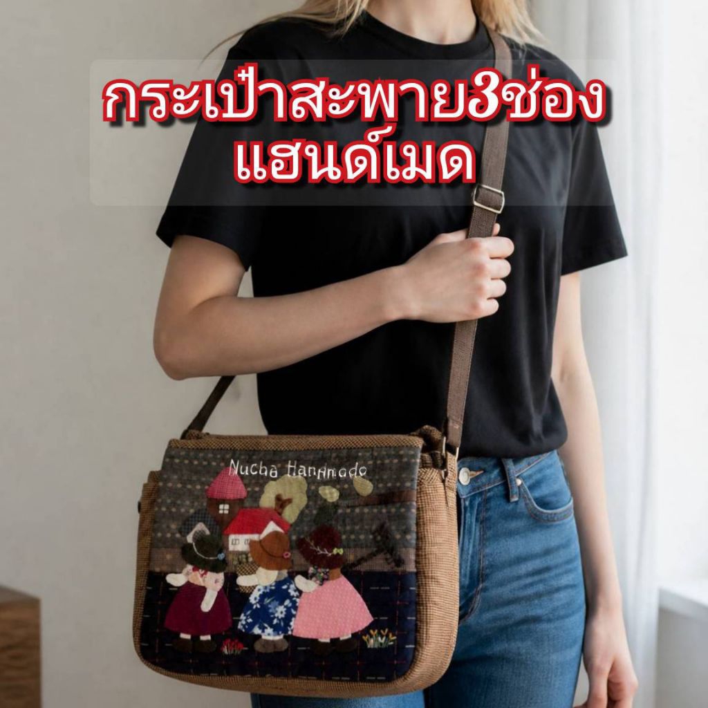 กระเป๋าสะพายแฮนด์เมด ขนาดใหญ่ ผ้าทอญี่ปุ่น งานสวยงามประณีตมาก พร้อมส่ง