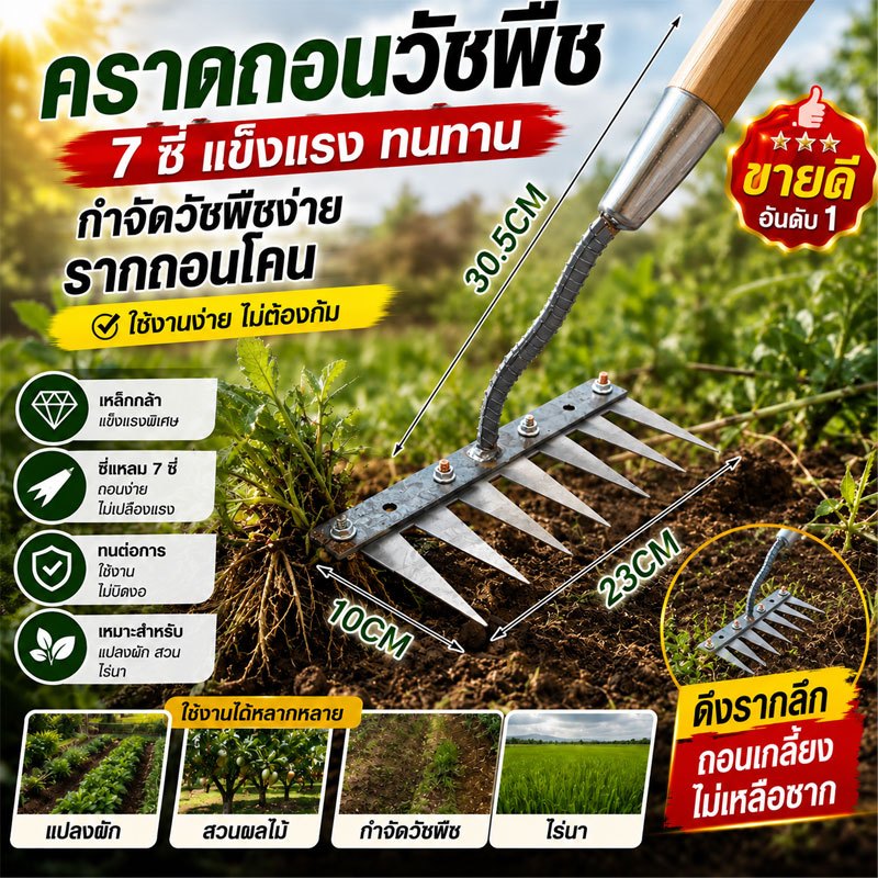 คราด คราดเหล็ก 7ฟัน 50ปีไม่พัง! คราดหญ้า คราดถากหญ้า วัสดุเหล็กกล้า คาดหญ้าเหล็ก อุปกรณ์ทำสวน ใช้ขุดดินขุ่นถางหญ