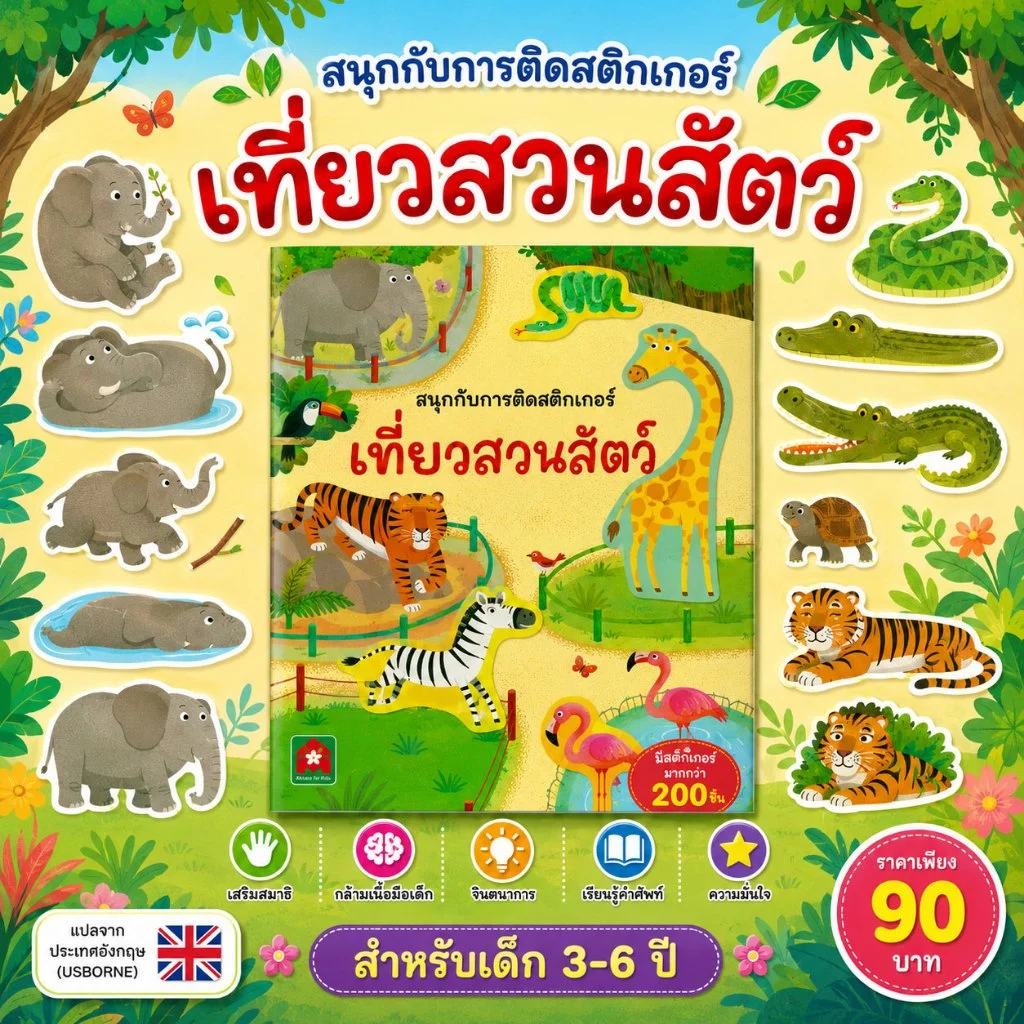 Aksara for kids หนังสือเด็ก สนุกกับการติด สติกเกอร์ เที่ยวสวนสัตว์