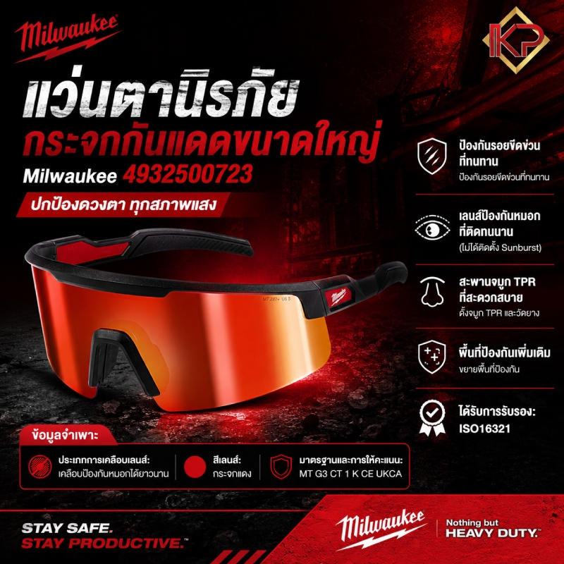 [ใหม่] Milwaukee 4932 5007 23 แว่นตานิรภัยกระจกกันแดดขนาดใหญ่
