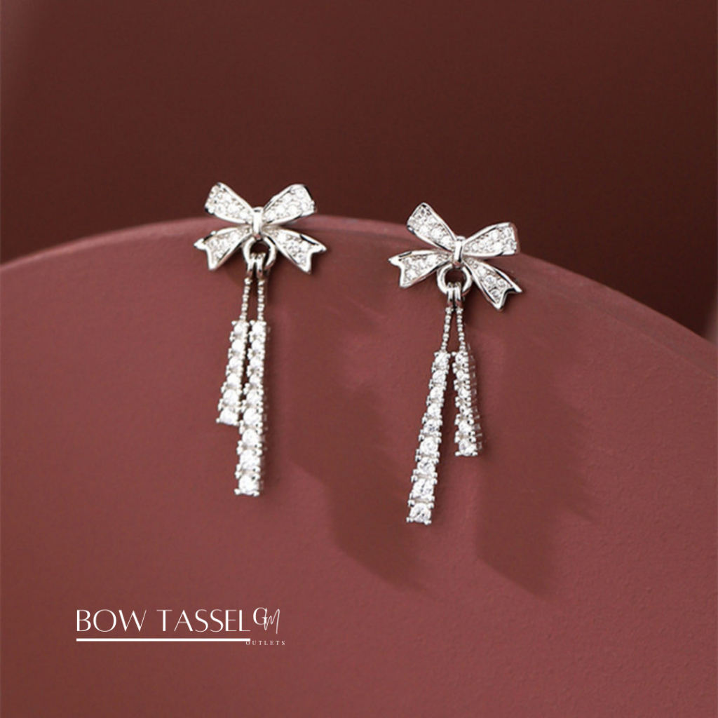 OUTLETS ล้างสต็อกจากโรงงานตรง ตุ้มหู Bow Tassel ตุ้มหูเพชร ต่างหูโบว์ ต่างหูเงิน ต่างหูแฟชั่น
