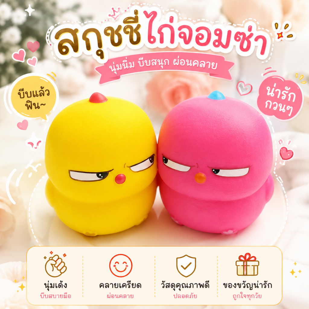 ไดโนเสาร์ของเล่นสกุชชี่บีบเล่นคลายเครียด ตัวการ์ตูนน่ารัก ของเล่นบีบสกุชชี่