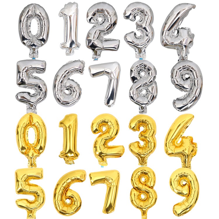 ลูกโป่งฟอยล์ตัวอักษรตัวเลข ขนาด8นิ้ว​ มี2สี สีทองกับสีเงิน