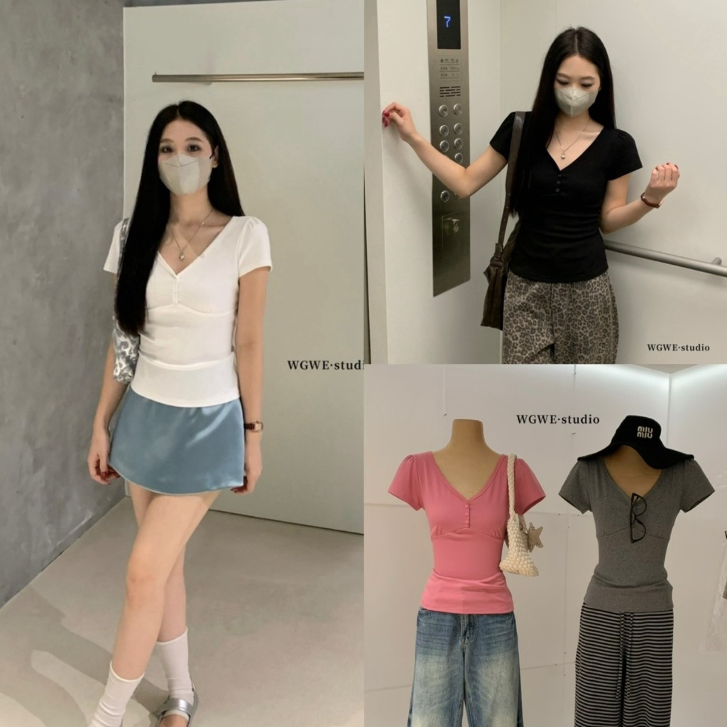 เสื้อคอวีแขนสั้นผ้านิ่ม - 10517 TAG WG.WE