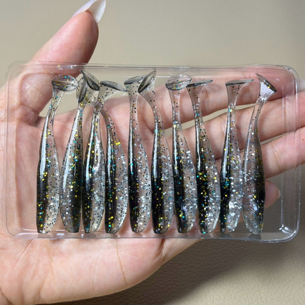 เหยื่อปลายาง หางพริ้ว 10ชิ้น/แพ็ค เหยื่อยาง ทรงสลิม 5.5cm 6.3cm 7cm  เหยื่อปลอม ปลายาง6