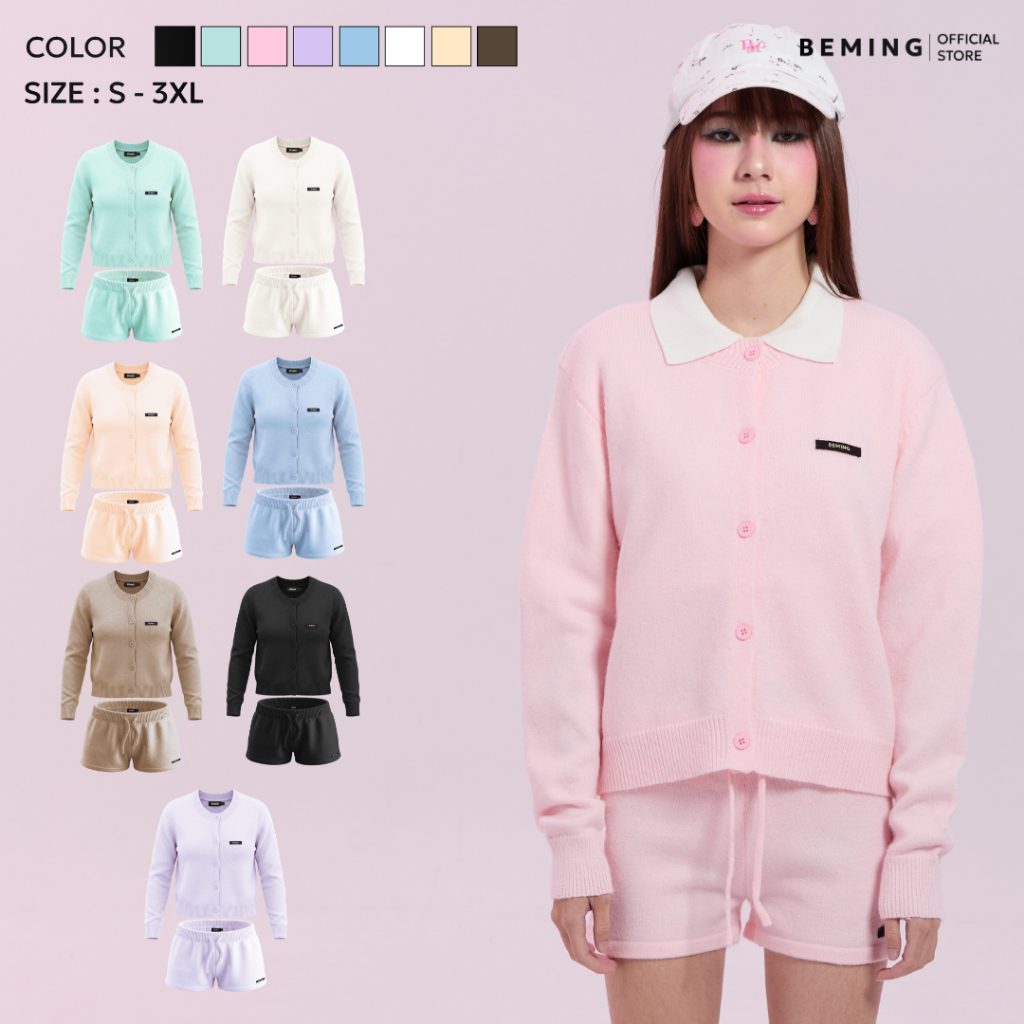 BEMING Betty - เสื้อคาดิแกนไหมพรมและกางเกงขาสั้น ดีไซน์เรียบแต่ได้ลุคที่น่ารัก