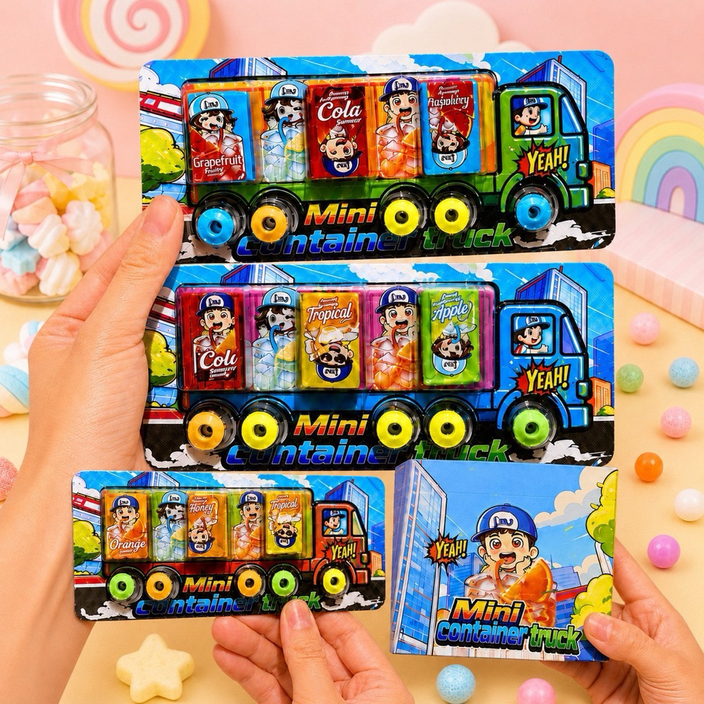 ลูกอมมินิ  คอนเทนเนอร์ ทรัค 2 in 1 ลูกอมล้อรถ และ ลูกอมอัดลม [ 1 กล่อง 30 ชิ้น ]