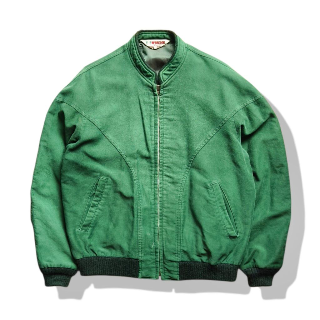 McGregor Green Vtg Suede Bomber Jacket(M) มือสอง รอบอก 44”