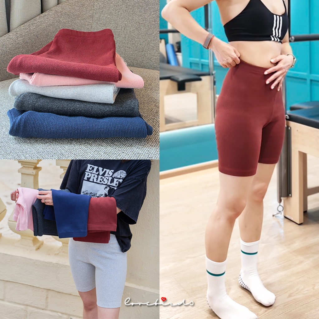 กางเกงขาสั้น BIKER SHORT กระชับ เอวสูงผ้าร่องเกรดพรีเมียม เลคกิ้ง เนื้อหนายืดหยุ่นดี คนอวบใส่ได้