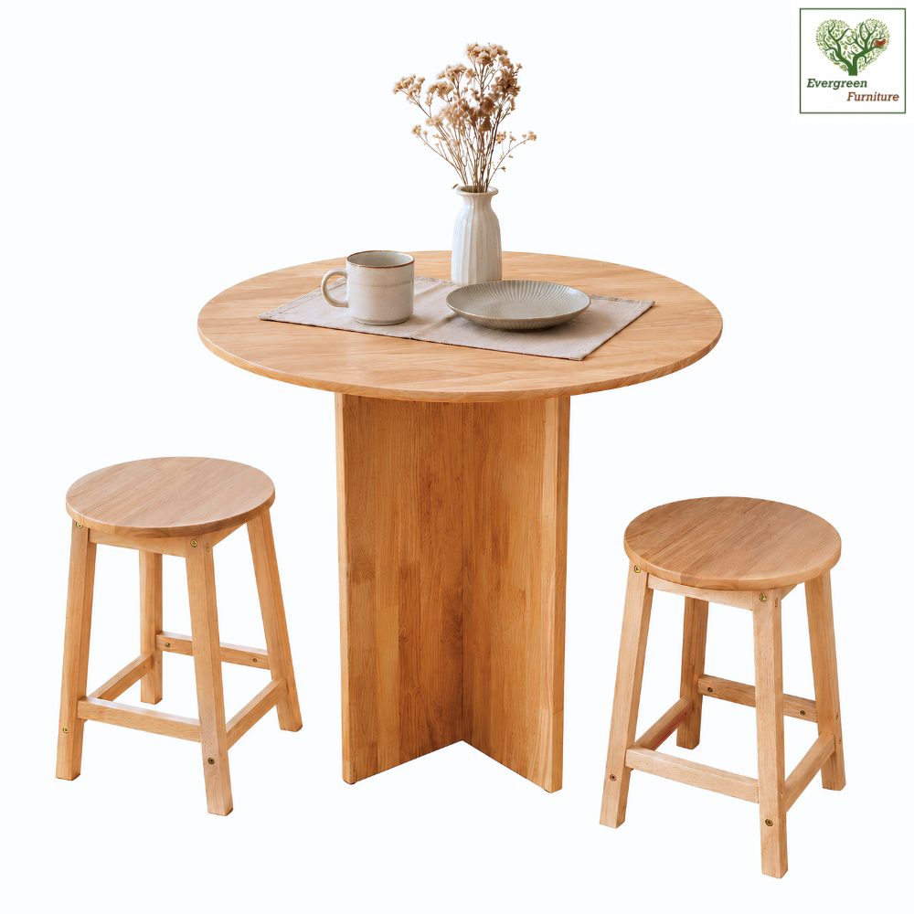 Evergreen Furniture โต๊ะทานข้าว ชุดโต๊ะรับประทานอาหาร 2 ท่าน โต๊ะคาเฟ่ ดีไซส์ขา X 2 ท่าน 80x80/60x60