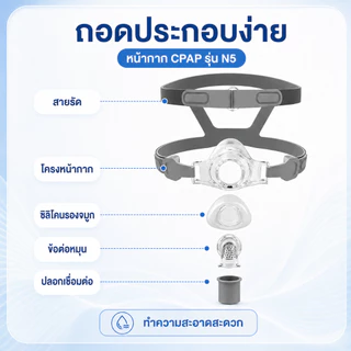 ของแท้ หน้ากาก cpap N5 หน้ากากปิดจมูก พร้อมหมวก S/M/L เหมาะสําหรับเครื่อง CPAP เชื่อมต่อท่อและจมูก
