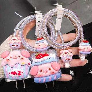 พร้อมส่ง เคสหัวชาร์จ 18W 20W ชุด 5ชิ้น ลายการ์ตูน 3D สำหรับ Apple iPhone เท่านั้น ปกป้องสาย กันสายหัก
