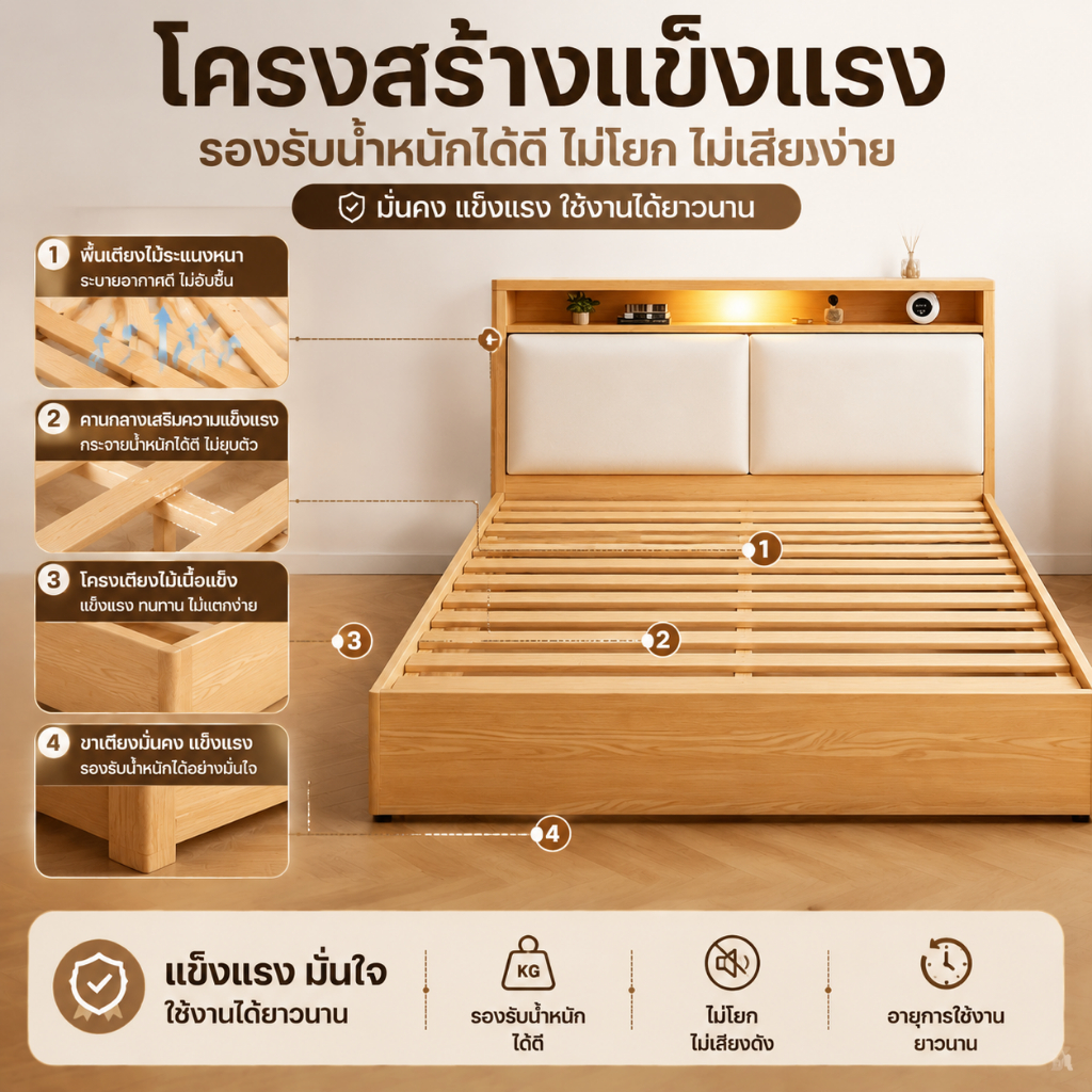 Master Hom เตียงนอน เตียงไม้ โครงเตียง เตียง 4ฟุต 5ฟุต รูปที่ 4