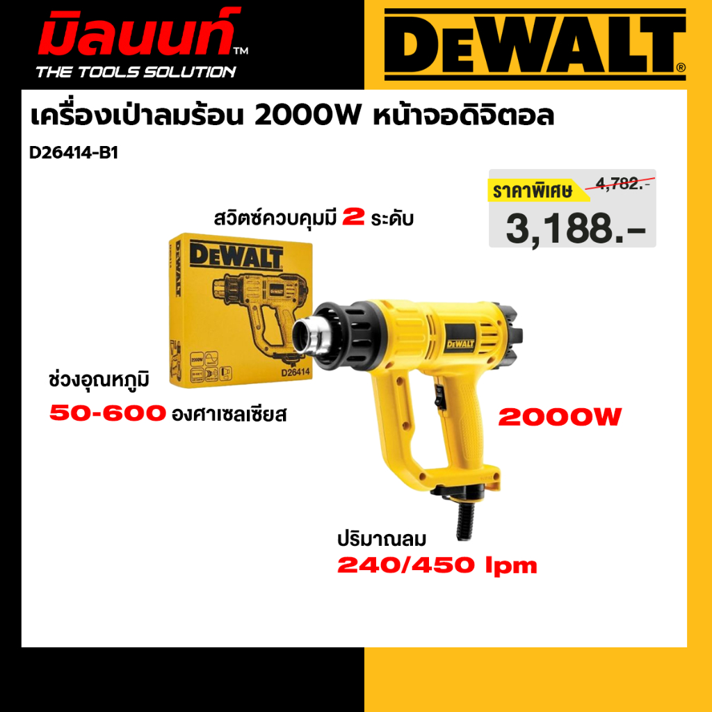 DEWALT รุ่น D26414-B1 เครื่องเป่าลมร้อน 2000W หน้าจอดิจิตอล