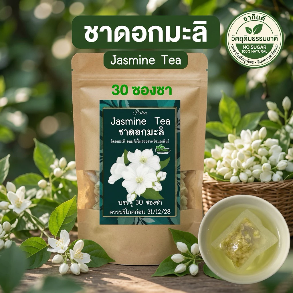 ชาดอกมะลิ บรรจุ 30 ซองชา( Jasmine Flower Tea ) ดื่มแล้วผ่อนคลาย สดชื่นบำรุงผิวพรรณ