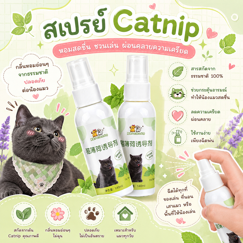 🌵 สเปรย์catnip แคทนิป แบบสเปรย์และผง ช่วยให้แมวผ่อนคลาย ลดความเครียด เพิ่มความสนุกสนาน 🌵