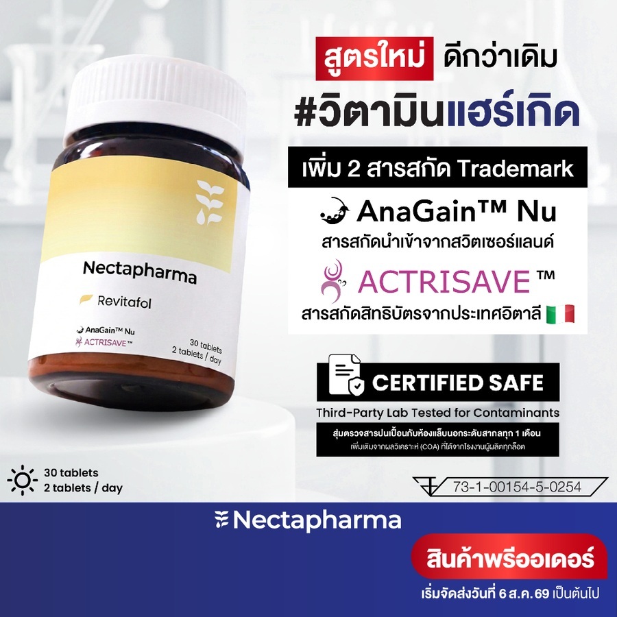 [Pre-Order] Revitafol วิตามินแฮร์เกิด สูตรใหม่ ลดปัจจัยผมร่วง ช่วยผมงอกใหม่ระดับยีน