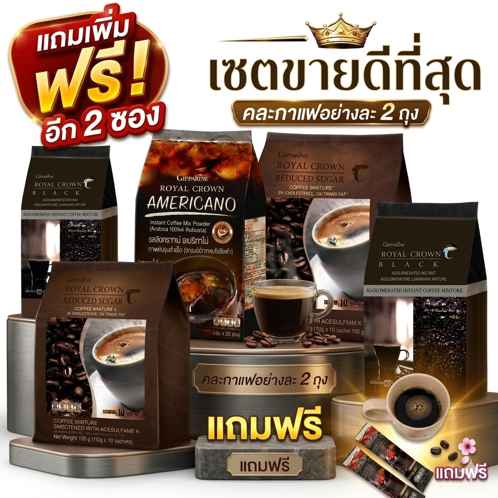 ☕ [รวมเซต! สุดยอดกาแฟกิฟฟารีนที่ขายดี] แถมฟรีเพิ่มให้อีก 2 ซอง อเมริกาโน่ กาแฟดำสำเร็จรูปผสมเกล็ด กาแฟ 3in1 ลดน้ำตาล 30%