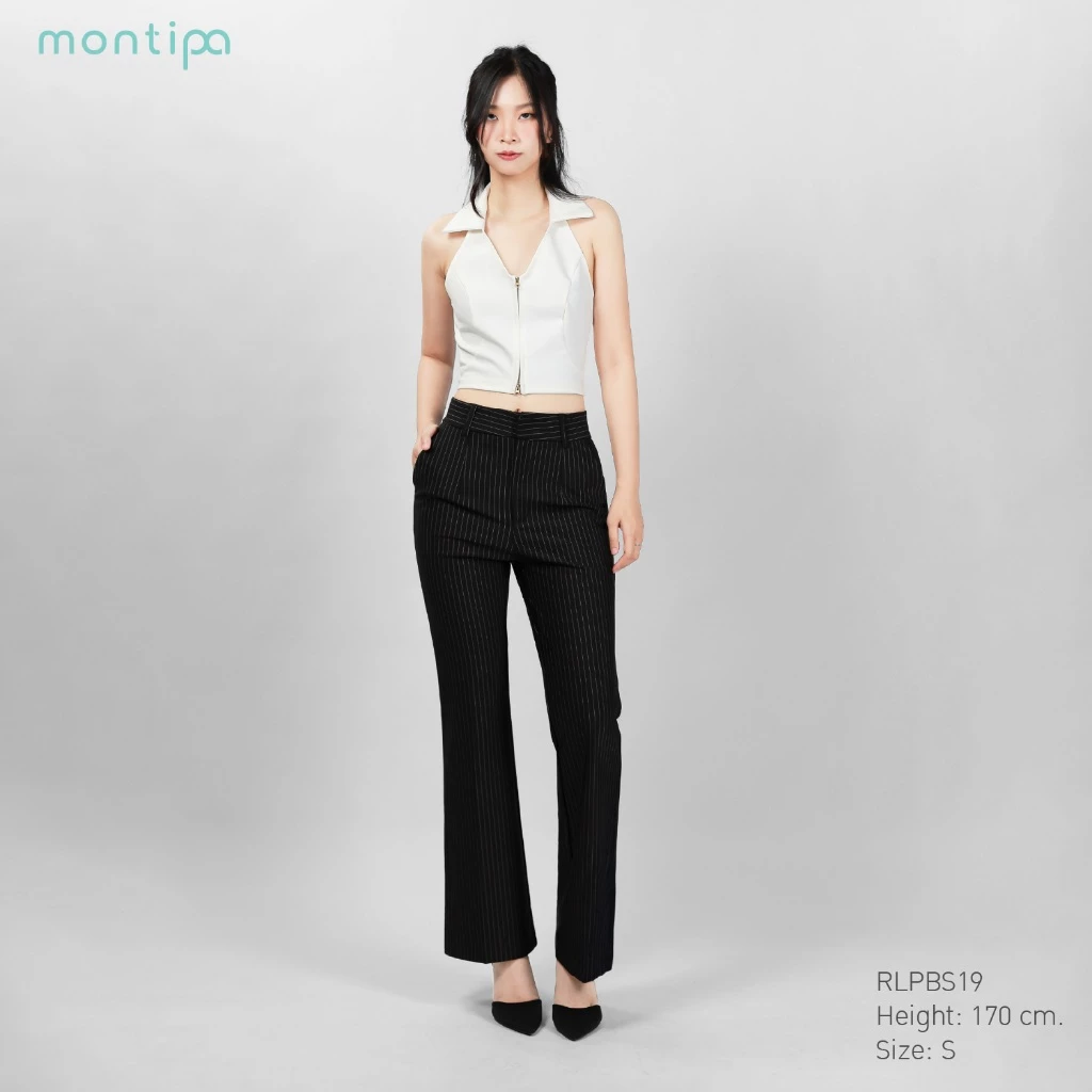 Montipa กางเกงขายาวทรงขาม้า ซิปและตะขอหน้า แต่งหูเข็มขัด ผ้า Span D RLPBS19