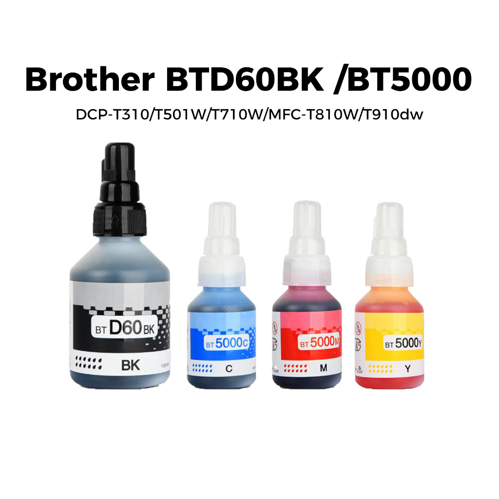 Brother BTD60BK & BT5000 Ink Bottles, BK/C/M/Y Compatible with T220/T310/T420W/T520W/T710W/T720DW/T9