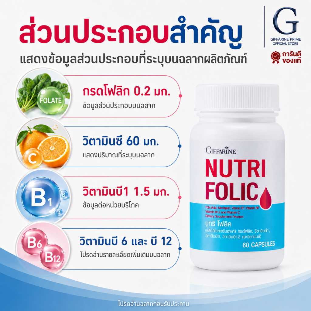นูทริ โฟลิค กิฟฟารีน NUTRI FOLIC GIFFARINE เสริมธาตุเหล็ก รูปที่ 2