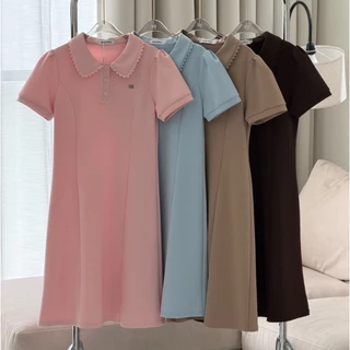 SISSY : เดรสแขนสั้นคอปกโปโล (S–XXL) แต่งขอบลูกไม้ ผ้านุ่มยืด ดีไซน์เรียบหรู ใส่ได้ทุกโอกาส