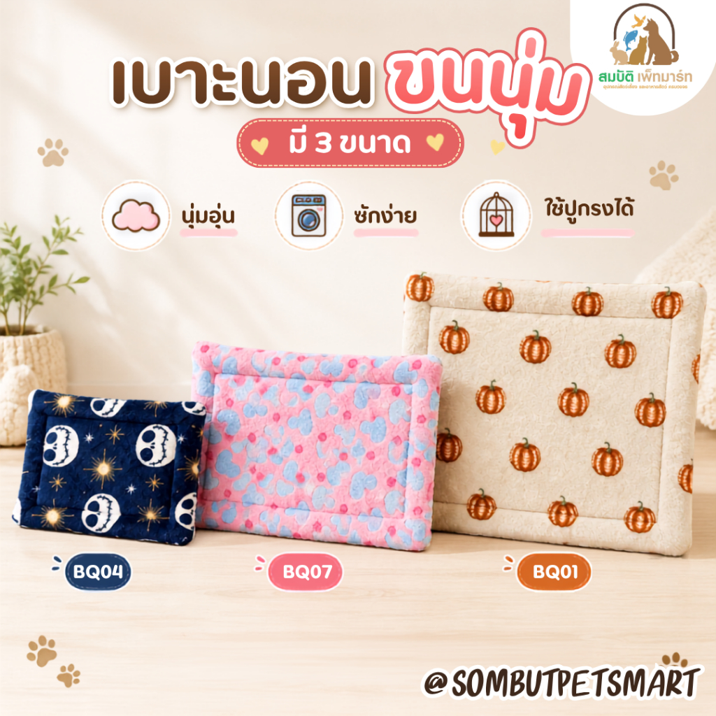 เบาะนอนขนนุ่มสำหรับสัตว์เล็ก ที่นอนแฮมสเตอร์ กระต่าย ชูการ์ไกลเดอร์ รองพื้นกรง ซักได้ มี 3 ขนาด