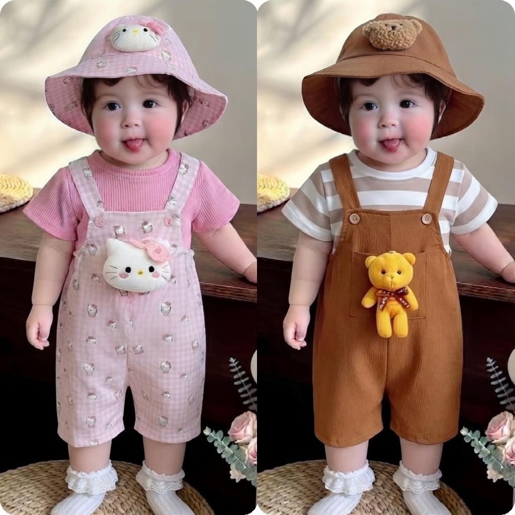 เซ็ต3ชิ้น เสื้อ+เอี้ยมหมี+หมวกหมี ชุดเด็กแรกเกิดถึง18เดือน