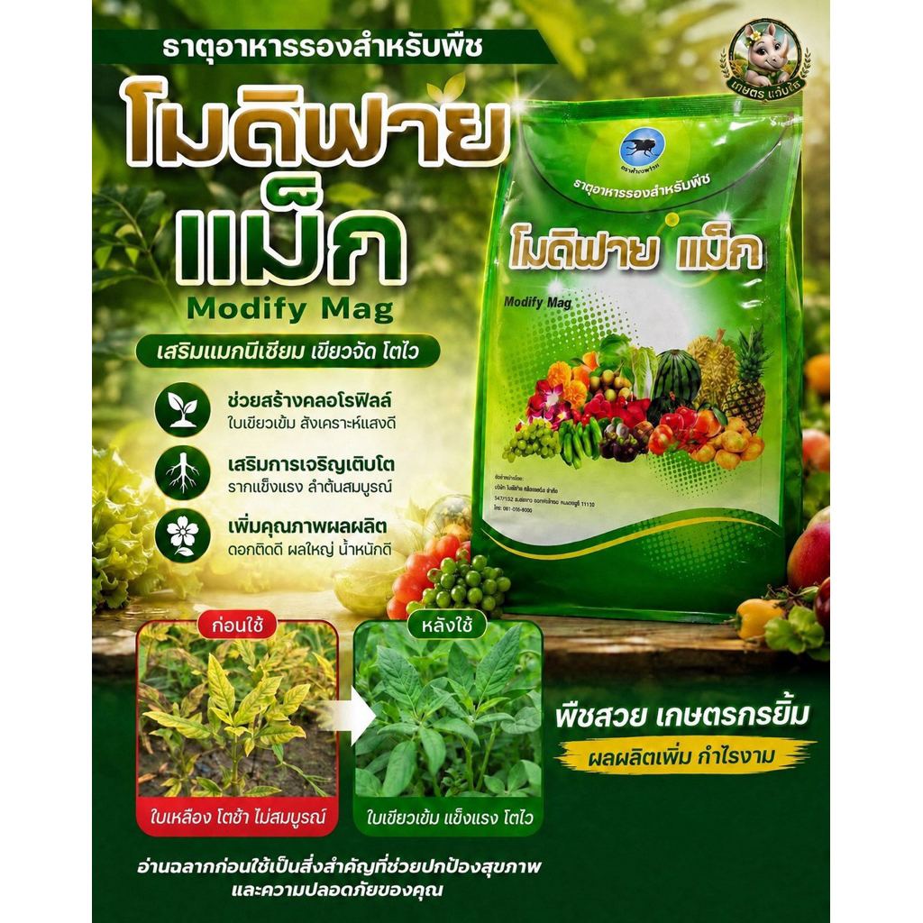 โมดิฟายแม็ก (Modify Mag) ชื่อสามัญคือ แมกนีเซียมซัลเฟต ชนิดเกล็ดผง