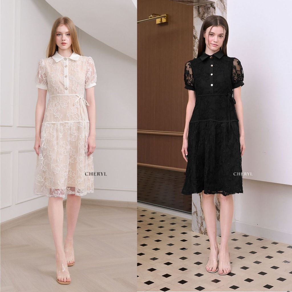 Cheryl brand - Margot Dress Floral Lace / เดรสลูกไม้ คอปก
