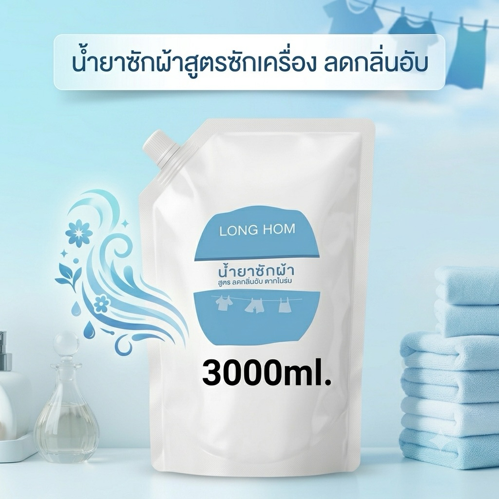 น้ำยาซักผ้า 3000ml. สูตรเข้มข้นลดกลิ่นอับตากในร่ม