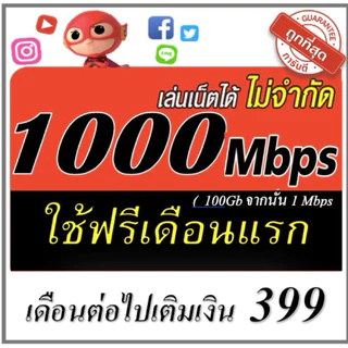 (ใช้ฟรีเดือนแรก) ซิมเน็ตไม่อั้น 2Mbps 4Mbps 10Mbps 15Mbps 1000Mbps โทรฟรี ใช้ฟรีเดือนแรก
