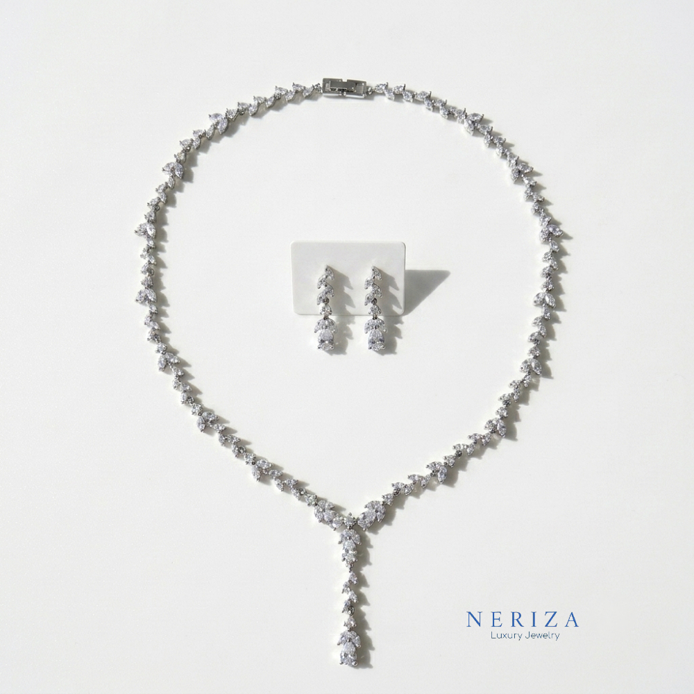 Neriza Jewelry/ชุดเครื่องประดับเพชรสังเคราะห์ประกายไฟเทียบเท่าเพชรแท้ พร้อมกล่อง NSW071