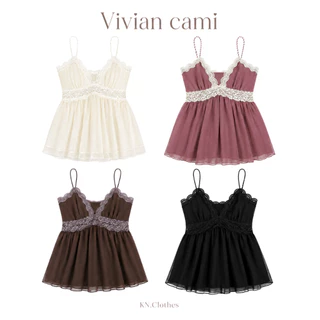 Vivian cami : KN.Clothes เสื้อสายเดี่ยวลูกไม้ เซ็กซี่เบาๆ ผูกโบว์หน้า 2 จุด ลูกไม้นิ่ม เนื้อผ้าทิ้งตัว สายปรับได้
