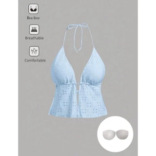Crop TC2407 เสื้อครอป ตาข่าย ผูกคอ ผูกหน้า ซีทรู