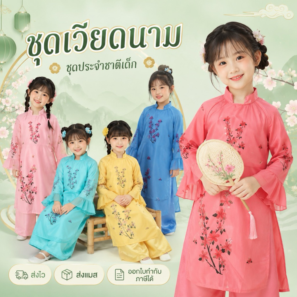 🔥มีส่งแมส จาก กทม🔥ชุดเวียดนาม เด็ก ชุดอ่าวหญ่าย ชุดประจำชาติ นานาชาติ ชุดอาเซียน