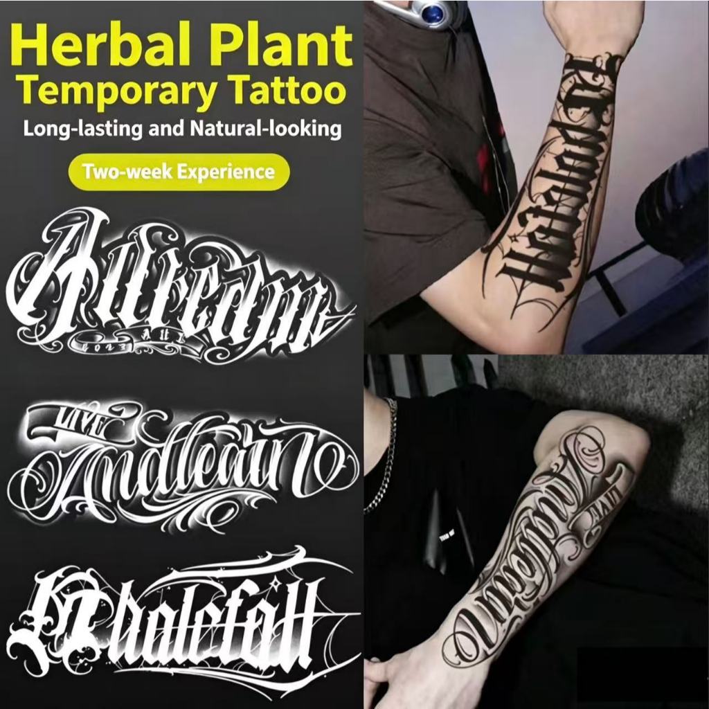 COD TH【Parry Tattoo】ชุดสติกเกอร์รอยสักตัวอักษรกอธิก ดีไซน์ กึ่งถาวร กันน้ำ ติดทน15วัน ไม่หลุดง่าย