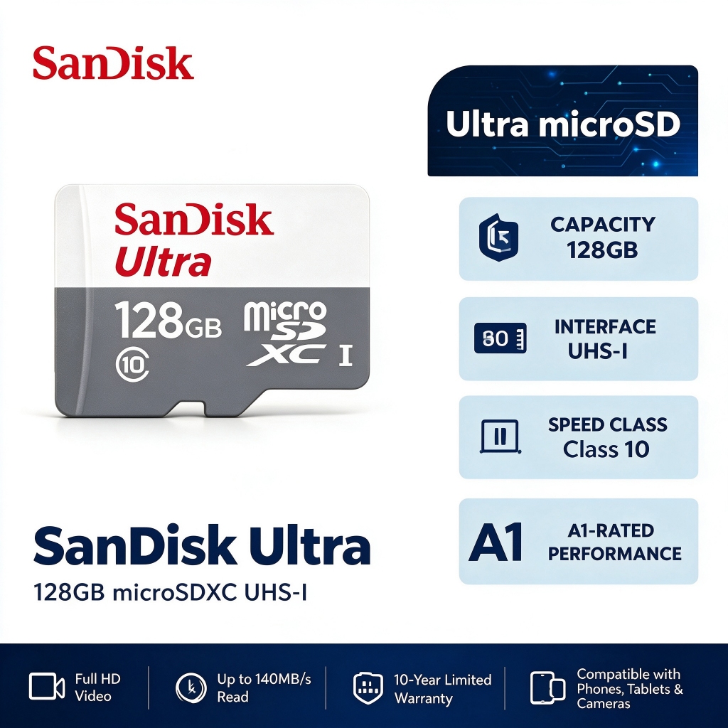 (ส่งไว) SanDisk Ultra Micro SD Card 32GB 64GB 128GB 256GB 512GB 1TB Class10 ของแท้ กล้องวงจรปิด โทรศัพท์ TF Card