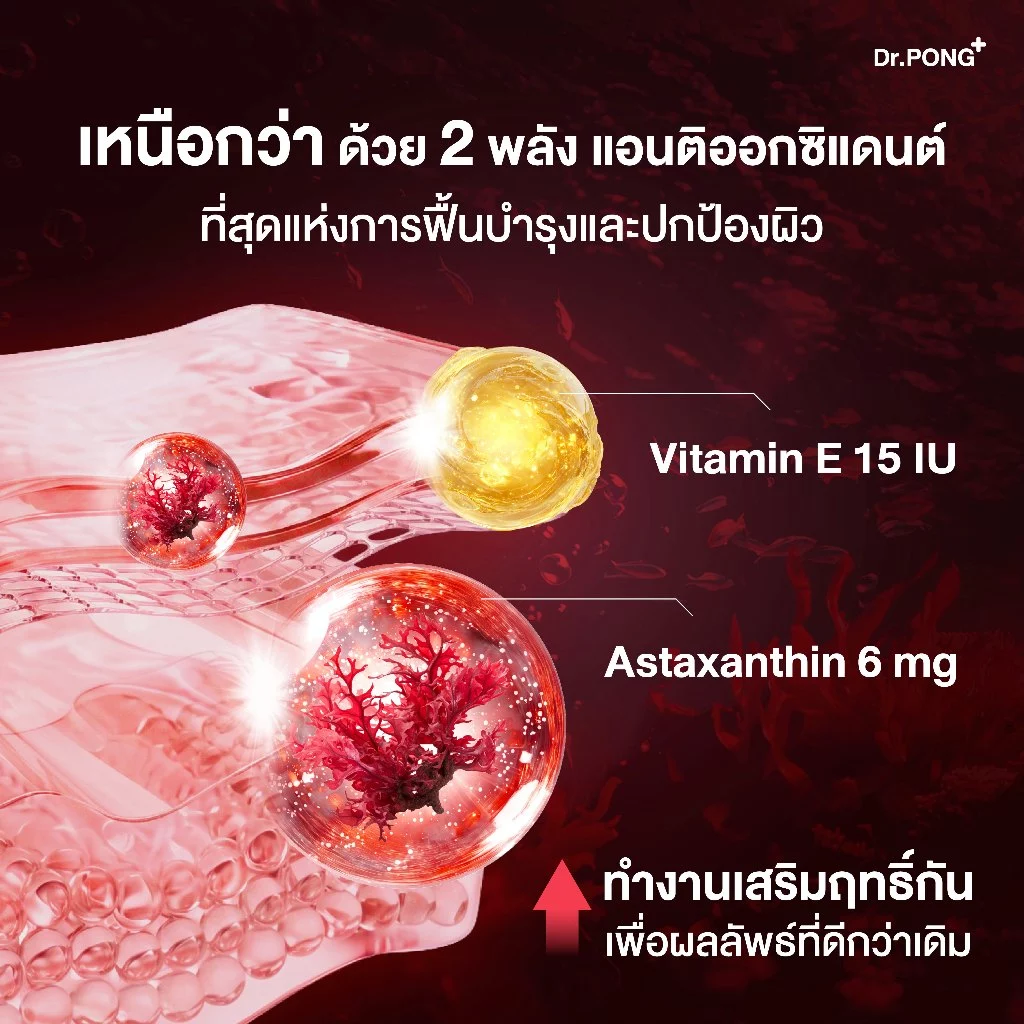 ใหม่! Dr.PONG ASTAXANTHIN MINI 6 MG PLUS VITAMIN E  สูตรใหม่ แอสตาแซนธิน มินิ 6 มก. พลัส วิตามิน อี ลดริ้วรอย ผิวเด้ง thumbnail 3