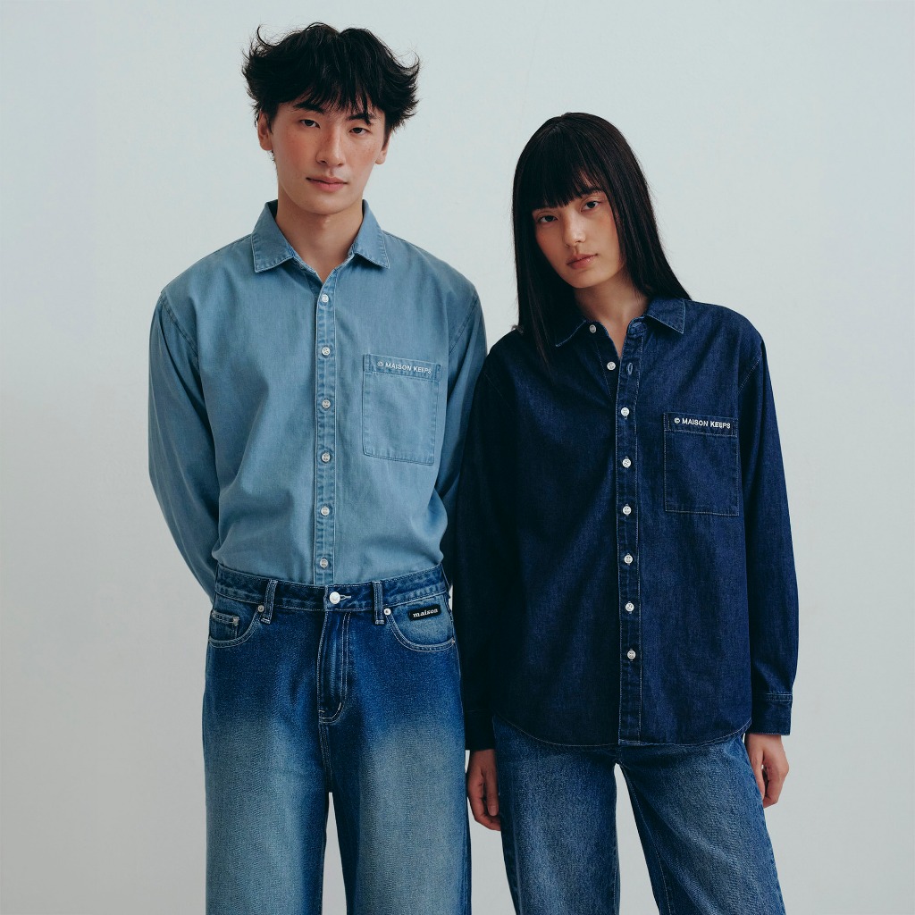 maison KEEPS | Mark Logo Denim Shirt | เสื้อเชิ้ตยีนส์ ปักโลโก้ Mark | มีให้เลือก 3 Size 42" 46" และ 50"