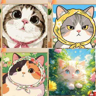 🐱DIY น้องแมว แมวน่ารัก ระบายสีตามตัวเลข พร้อมสี ขนาด 20x20 กรอบรูป ติดผนัง ระบายสี Diy แมว ของขวัญ