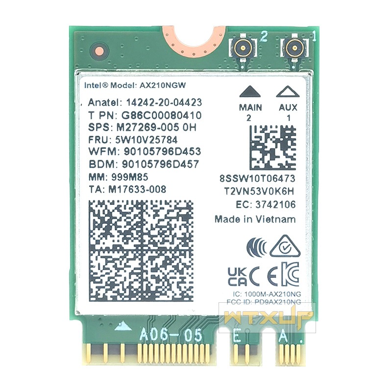 การ์ดไวไฟAX210NGW Intel Wi-Fi6E Bluetooth5.3 MU-MIMO 802.11ax Tri-Band Wi-Fi Adapter 2.4/5/6GHz NGFF